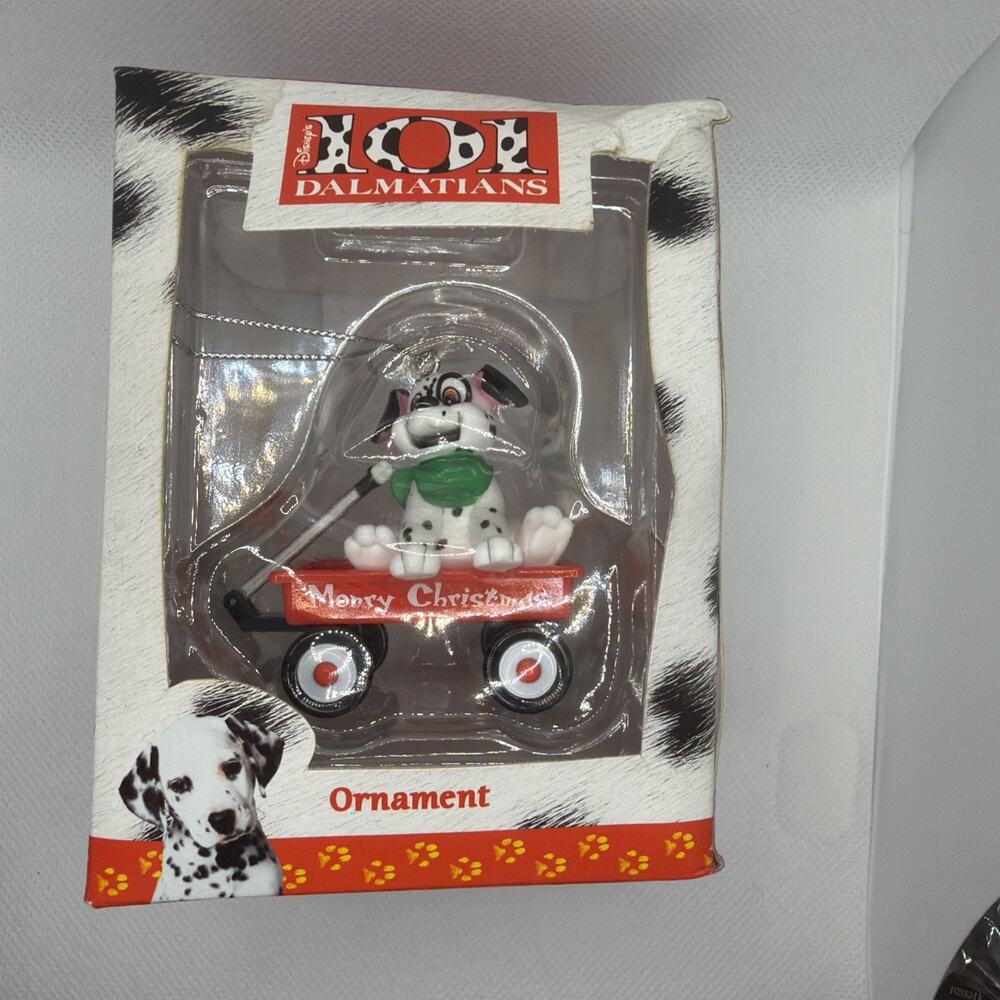 90's Walt Disney Christmas Tree Ornament 101 Dalmations Red Wagon Enesco New
